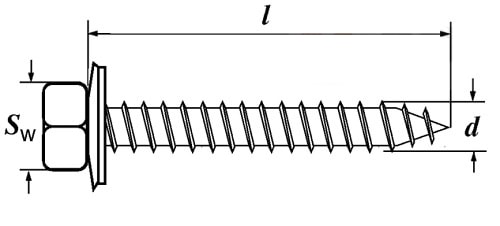Саморез фасадный с шестигранной головкой, с шайбой EPDM, остроконечный (тип А)