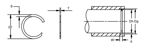 Кольцо стопорное KLR спиральное осевое внутреннее (дюймовое)